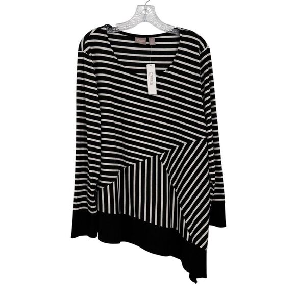 Chico’s Black & White Asymmetrical Striped Tunic Top size 3 (XL) NWT - Picture 1 of 8